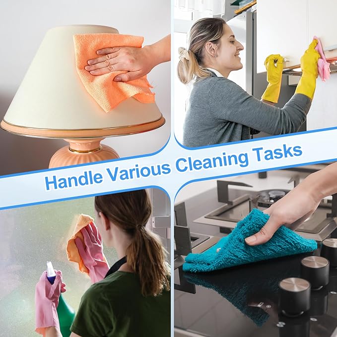 HARFINGTON 2 Pack Microfiber Cleaning Cloth, 24" x 12" Multi-Functional Cleaning Towels Reusable Absorbent Rags for Car Wash Kitchen Household Window Clean, Brown
