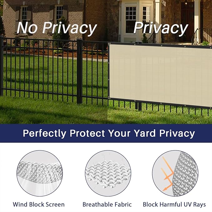 Windscreen4less Privacy Fence Screen Heavy Duty Windscreen Fencing Mesh Fabric Shade Net Cover with Brass Grommtes for Outdoor Wall Garden Yard Pool Deck, 8'x272' Beige