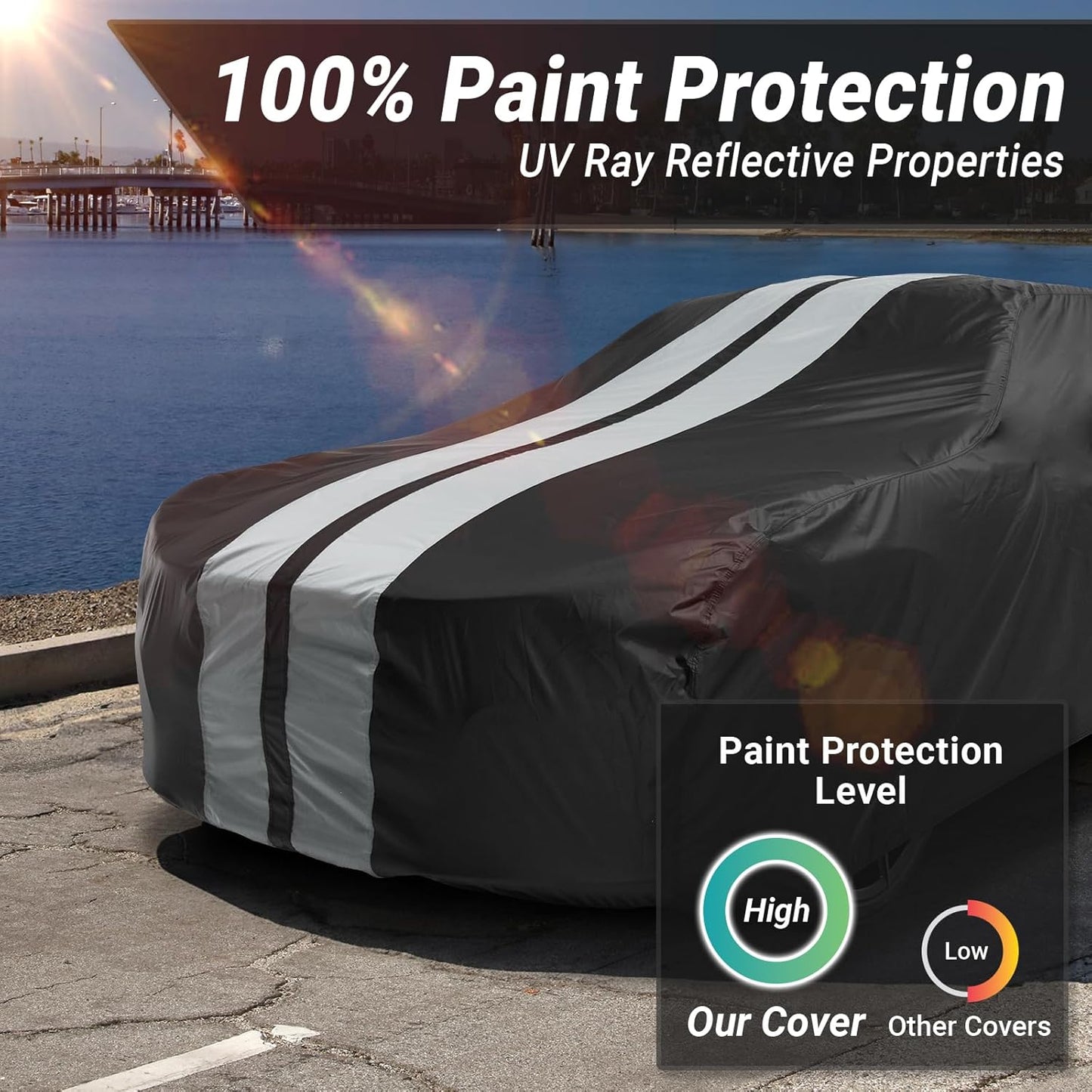 iCarCover Custom Car Cover for Chevy 150, 210 2-Door, 4-Door (1953-1956) Waterproof All Weather Rain Snow UV Sun Protector Full Exterior Indoor Outdoor Car Cover (Stripe - Black/Gray)