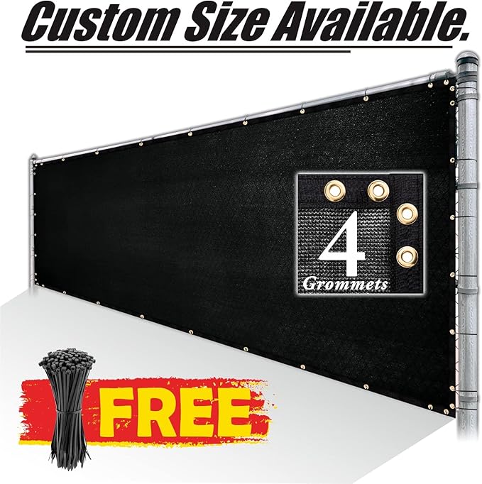 Royal Shade Custom Size 6' x 111' Black Fence Privacy Screen Windscreen Cover Netting Mesh Fabric Cloth - Cable Zip Ties Included (We Make Custom Size)