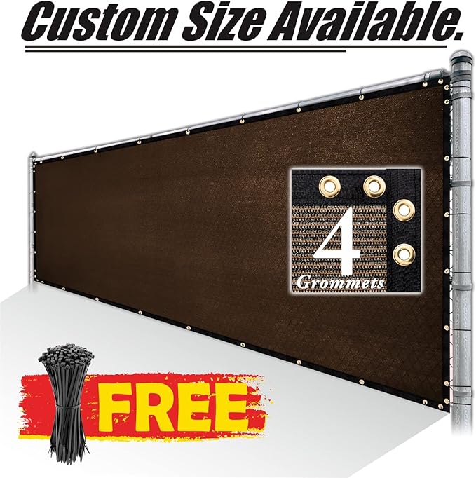 Royal Shade Custom Size 6' x 121' Brown Fence Privacy Screen Windscreen Cover Netting Mesh Fabric Cloth - Cable Zip Ties Included (We Make Custom Size)