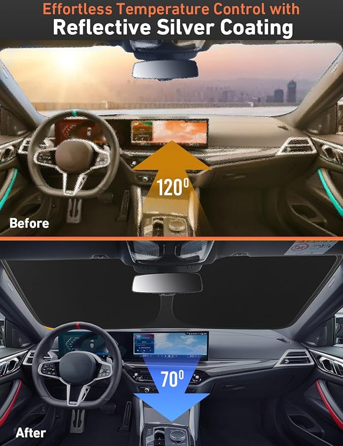EcoNour Windshield Sunshade Compatible for Kia Seltos 2021-2024 2025 2026, Sun Visor for Front Windshield & Window Sun Shade Cover, UV Heat Blocker & Protector, Car Accessories