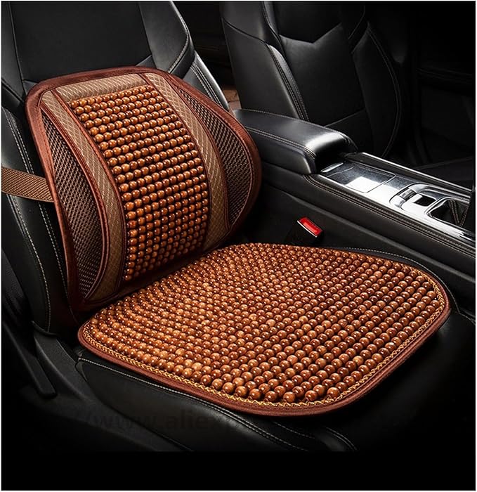 Car Seat Chair Back Cushion for Tesla Model 3 EV Sedan 2025, Wooden Beads Ventilate Mesh Lumbar Brace Strong Durable Relieve Fatigue Summer Interior Accessories,A-Waist Cushion