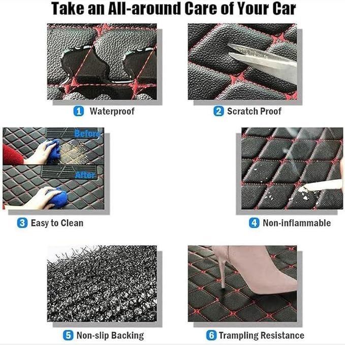 TREGOO All Weather Car Mats Custom Fit Non Slip Floor Mats for 1998-2025 Cars Personalized Leather Protection Pads Suitable for Men Women (Edge Green, Medium Black, Beige)