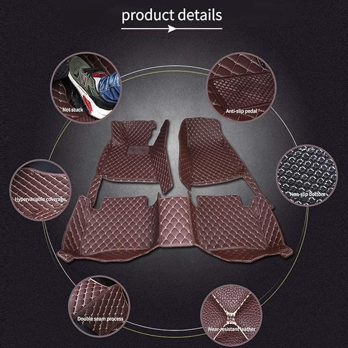 Custom Car Floor Mats for 96% Sedan SUV Sports Car Protection Full Coverage Pads Anti-Slip Leather Floor Lining All Weather Car Floor Mats (Black with Brown)