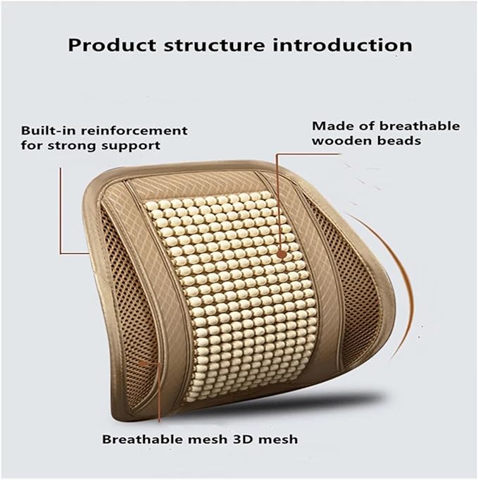 Car Seat Chair Back Cushion for Tesla Model 3 EV Sedan 2025, Wooden Beads Ventilate Mesh Lumbar Brace Strong Durable Relieve Fatigue Summer Interior Accessories,B-Backrest
