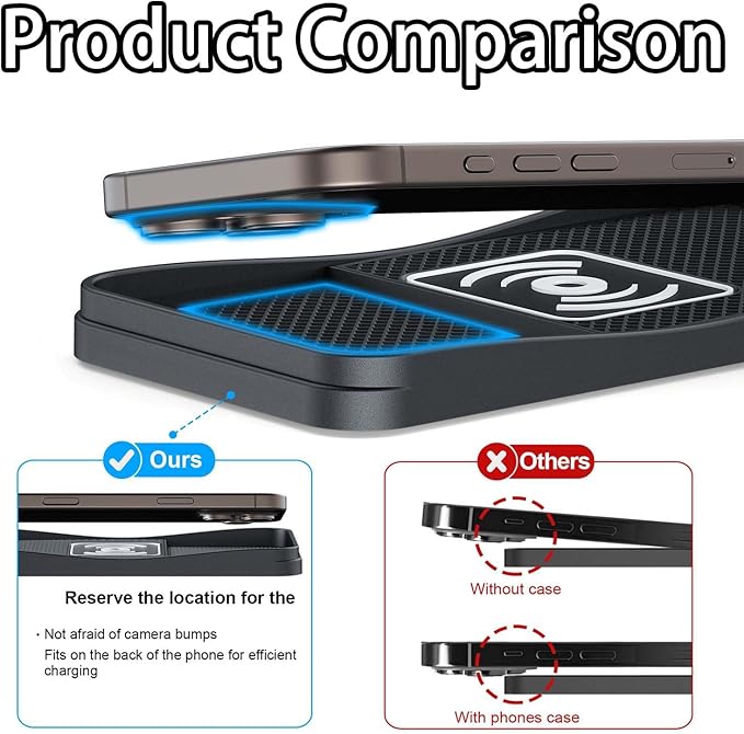 Car Wireless Charger Pad for VW Golf/GTI 2000-2026, Fast Car Wireless Charging Pad for Car Center Console, Non Slip Charging Mat,1M-USB