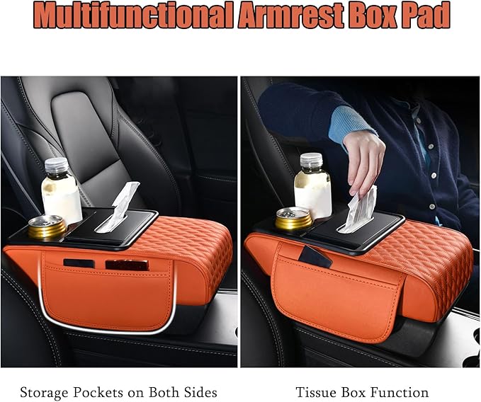 Car Armrest Center Console Cover for Subaru XV/Subaru Crosstrek (GP) 1.Gen 2012 2013 2014 2015 2016 2017, Center Console Pad with Cup Holder, Multifunctional Armrest Cushion,E Beige
