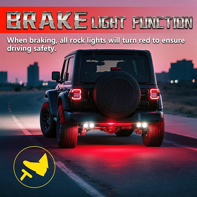 6 Pods Full Angle RGBW LED Rock Lights for Jeep ATV UTV RZR SXS Truck Offroad,Waterproof Multicolor Neon Underglow Kit with APP/RF Remote, 12V Pure White Underbody Lights