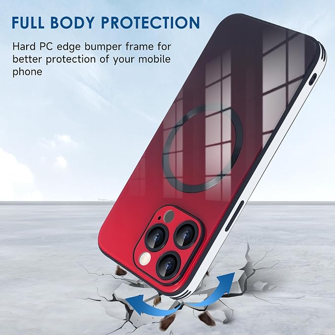 Guppy Compatible with iPhone 14 Pro Max Case Magnetic, with Full Camera Lens Protector [Compatible with MagSafe] Scratch Resistant Gradient Glass Back Cover Phone Case-Red