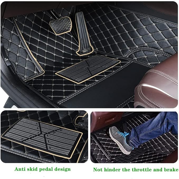Custom Personalized Floor Mats for Cars - Luxury Full Coverage All Weather Mats, Anti-Slip Leather Mat Set, Fit for 99% of Cars, SUVs & Trucks (Black Red, B-Strip Shape)