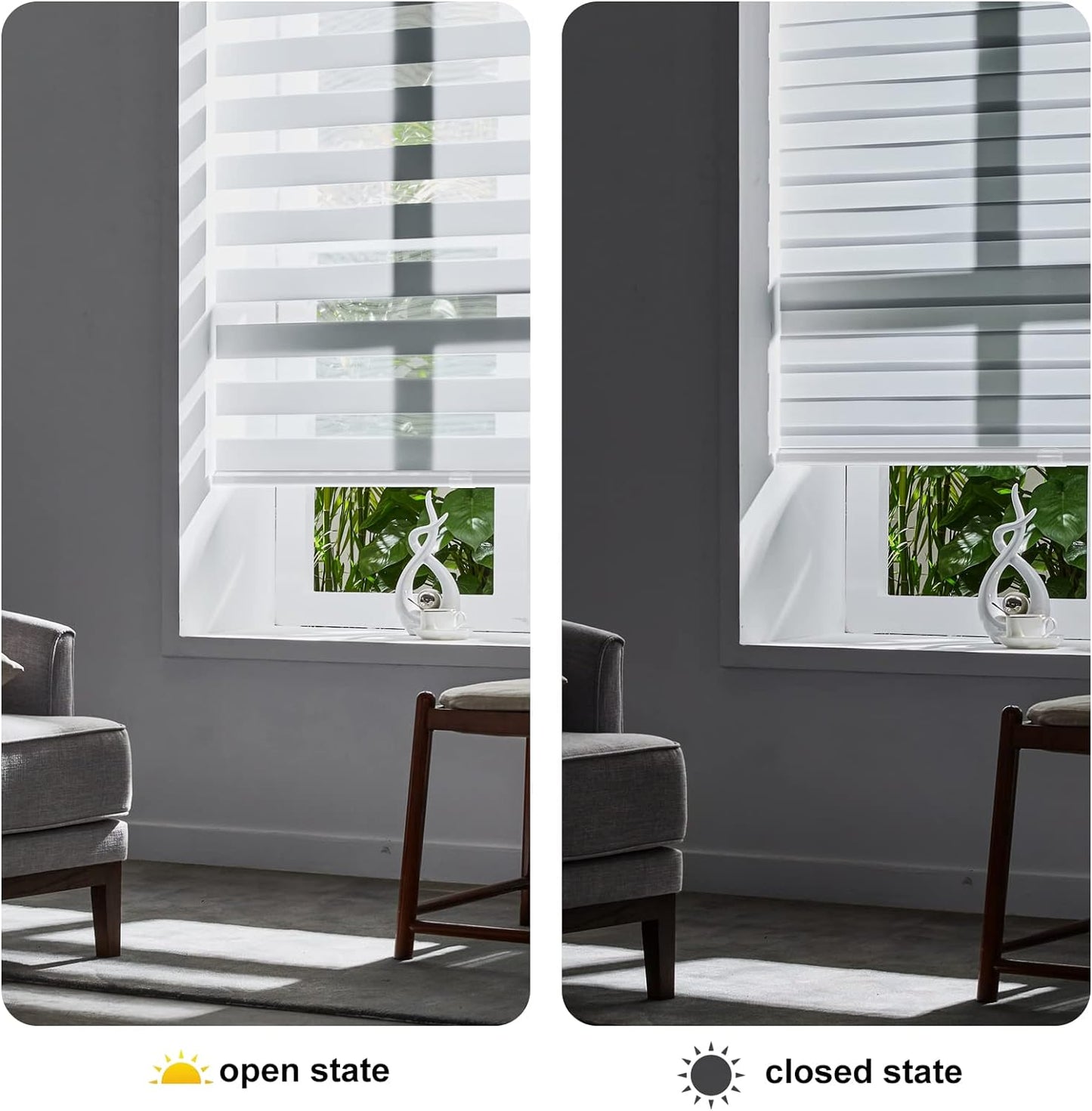 Persilux Cordless Zebra Roller Window Shades Free-Stop Roller Blinds (36" W X 64" H, White) Light Control for Day and Night, Light Filtering Sheer Roler Shades for Windows, Easy to Install