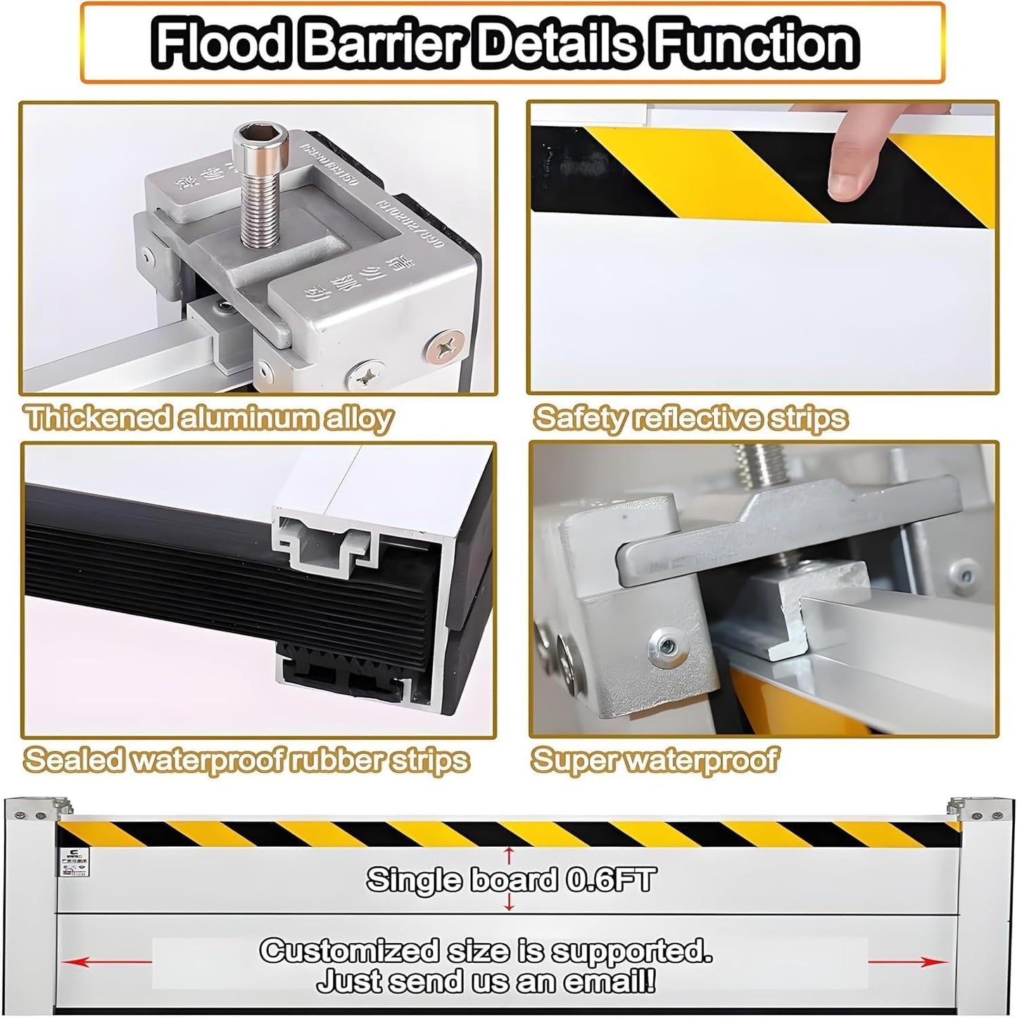 Flood Barriers for Home Exterior - Aluminum Alloy Outdoor Easy Flood Barrier Garage Doors Water Barriers for Flooding,H23.6 Inch/L4FT