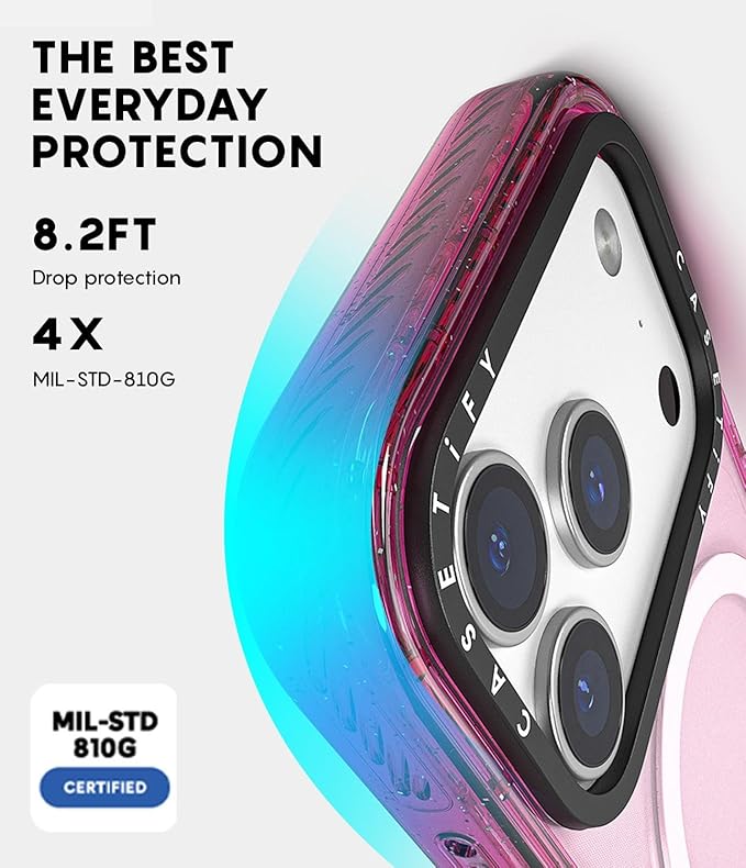 CASETiFY Impact iPhone 17 Pro Case [Slim/Compatible with Magsafe / 8.2 ft. 4X Military Grade Drop Protection] - Small Blue Flowers - Clear Black
