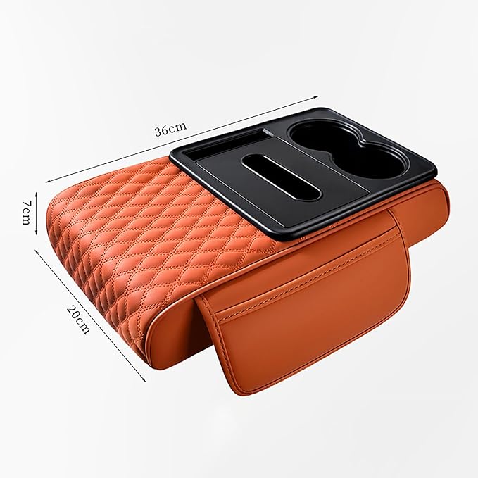 Car Armrest Center Console Cover for Jeep Compass 2. Generation 2021 2022 2023, Center Console Pad with Cup Holder, Multifunctional Armrest Cushion,F Orange