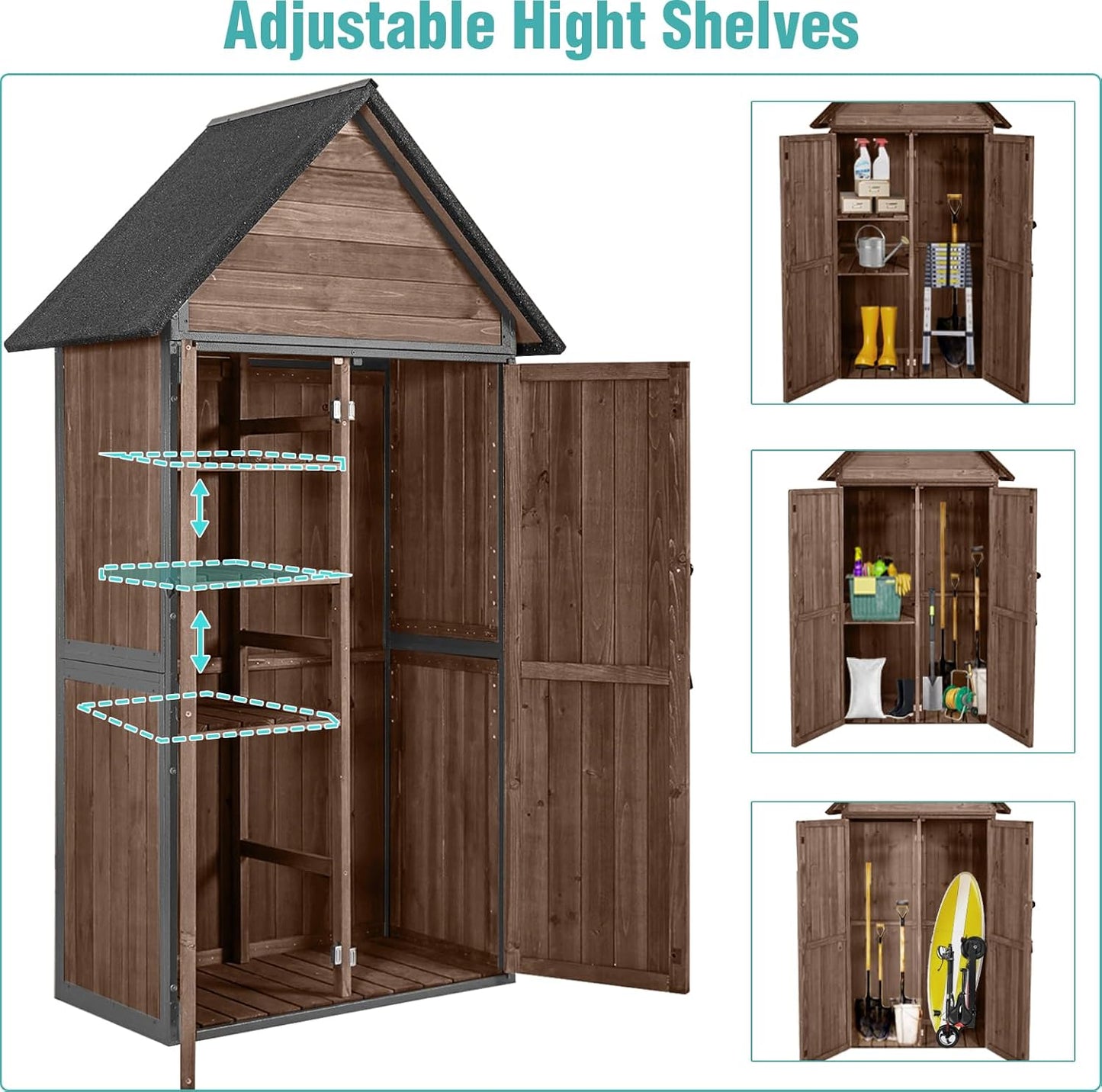 Sheds Outdoor Storage,Garden Shed with Metal Frame Structure and Adjustable Shelves,Large Capacity Storage Tool Cabinet Box for Backyard Garden Patio Lawn (Dark Brown)