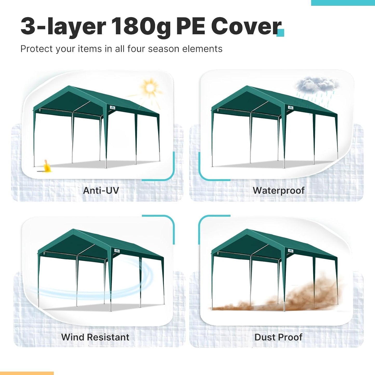 ADVANCE OUTDOOR Adjustable 10x20 ft Heavy Duty Carport Car Canopy Garage Boat Shelter Party Tent, Adjustable Height from 9.5 ft to 11 ft, Green