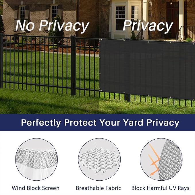 Windscreen4less Privacy Fence Screen Heavy Duty Windscreen Fencing Mesh Fabric Shade Net Cover with Brass Grommtes for Outdoor Wall Garden Yard Pool Deck, 8'x85' Black