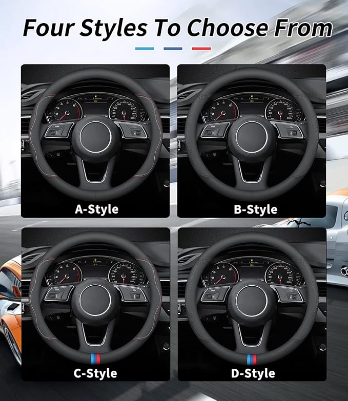 Custom-Fit for Lincoln Steering Wheel Cover, Premium Leather Car Steering Wheel Cover with Logo, Non-Slip, Breathable, for Lincoln Accessories (D-Style,for Lincoln)