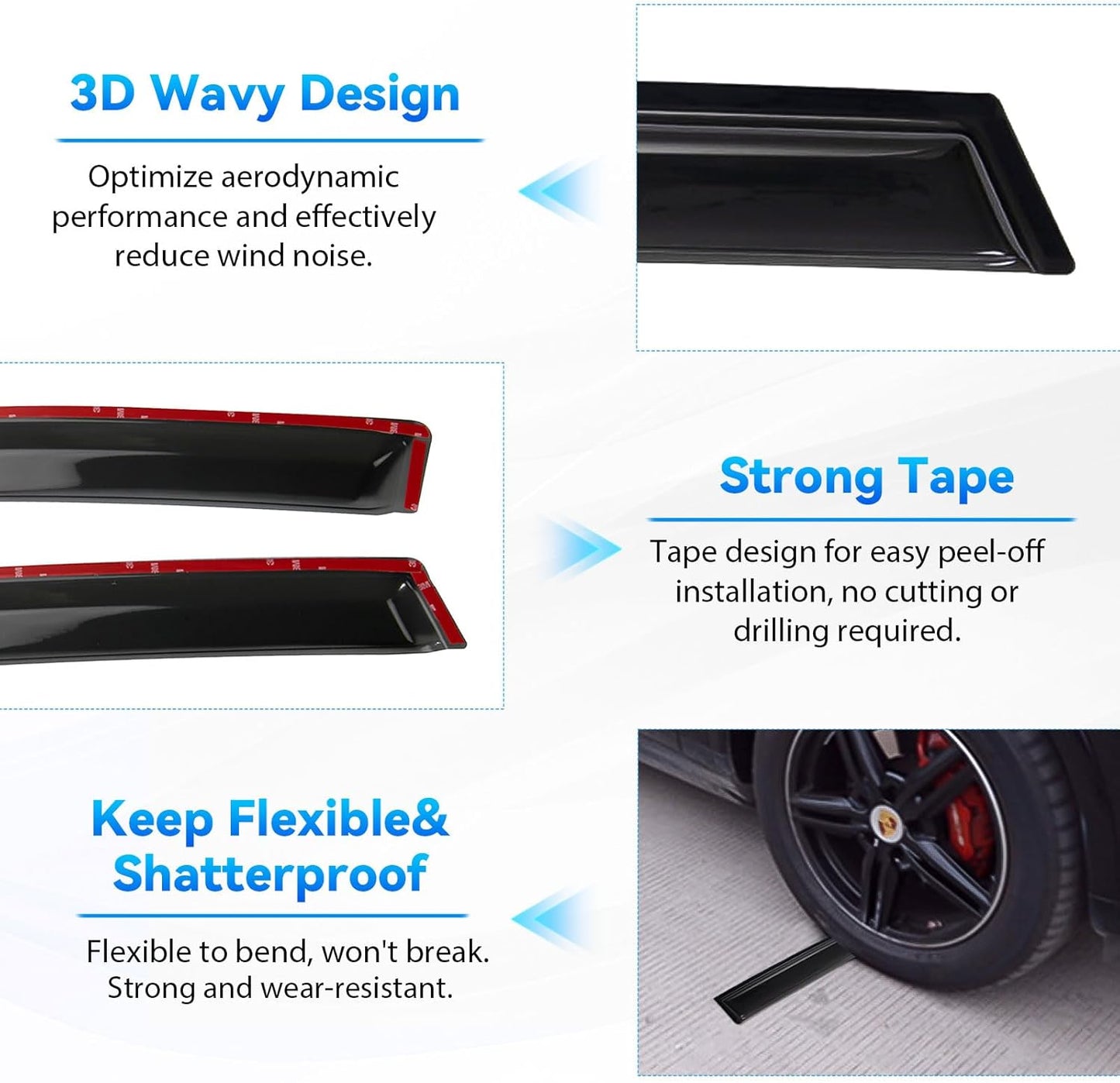 4pcs Front+Rear Smoke Tint Sun/Rain Guard Outside Mount Tape-On Vent Window Visors Compatible with 13-18 C-Max