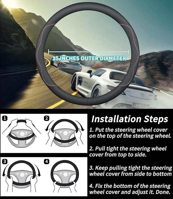 Custom-Fit for Porsche Steering Wheel Cover, Premium Leather Car Steering Wheel Cover with Logo, Non-Slip, Breathable, for Porsche Accessories (A-Style,for Porsche)