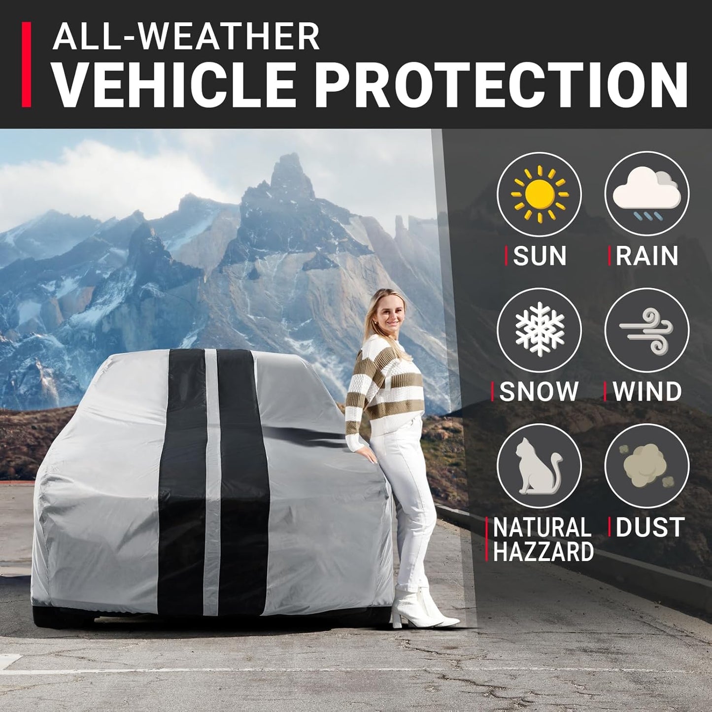 iCarCover Custom Car Cover for Chevy Metro (1998-2000) Waterproof All Weather Rain Snow UV Sun Protector Full Exterior Indoor Outdoor Car Cover (Stripe - Gray/Black)