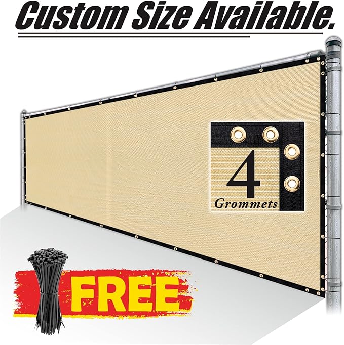 Royal Shade Custom Size 6' x 169' Beige Fence Privacy Screen Windscreen Cover Netting Mesh Fabric Cloth - Cable Zip Ties Included (We Make Custom Size)