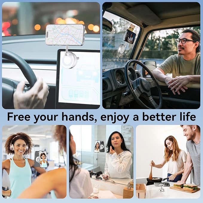CloudValley Magnetic Car Phone Mount, [Compatible with MagSafe] 360° Adjustable Foldable Holder for Dashboard, 80LBS Suction & 2800gf Magnet, Car Accessories for iPhone 16 Pro Max 15 14, White