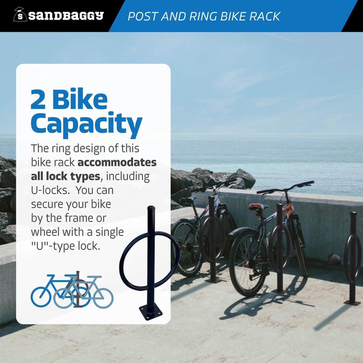 Sandbaggy Post and Ring Bike Rack - Commercial Bike Racks - Galvanized Steel - Anti-Theft Design - In Ground, Apartments, Sidewalks, Industrial (Green, 10)