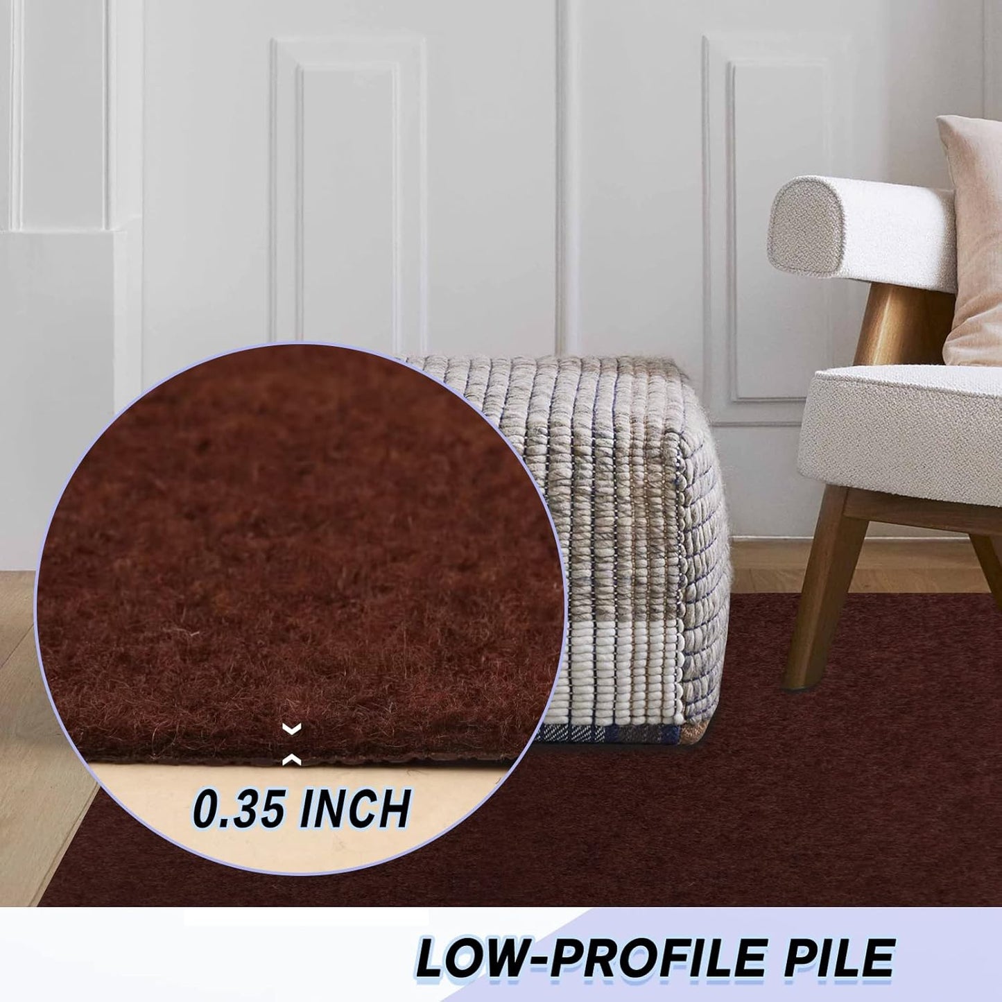 Custom Size Backed Non-Slip Area Rugs Runner, Easy Clean, Waterproof Runner Rugs for Hallway Entryway, Kitchen, Laundry, 4FT x 36FT, Brown