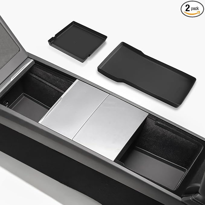 TPARTS Center Console/Armrest Organizer Tray Bottom Pad Storage Box for Tesla Model 3 Highland 2024-2026 Full Coverage Silicone Mat Non-Slip Model 3 Standard/Premium/Performance Interior Accessories