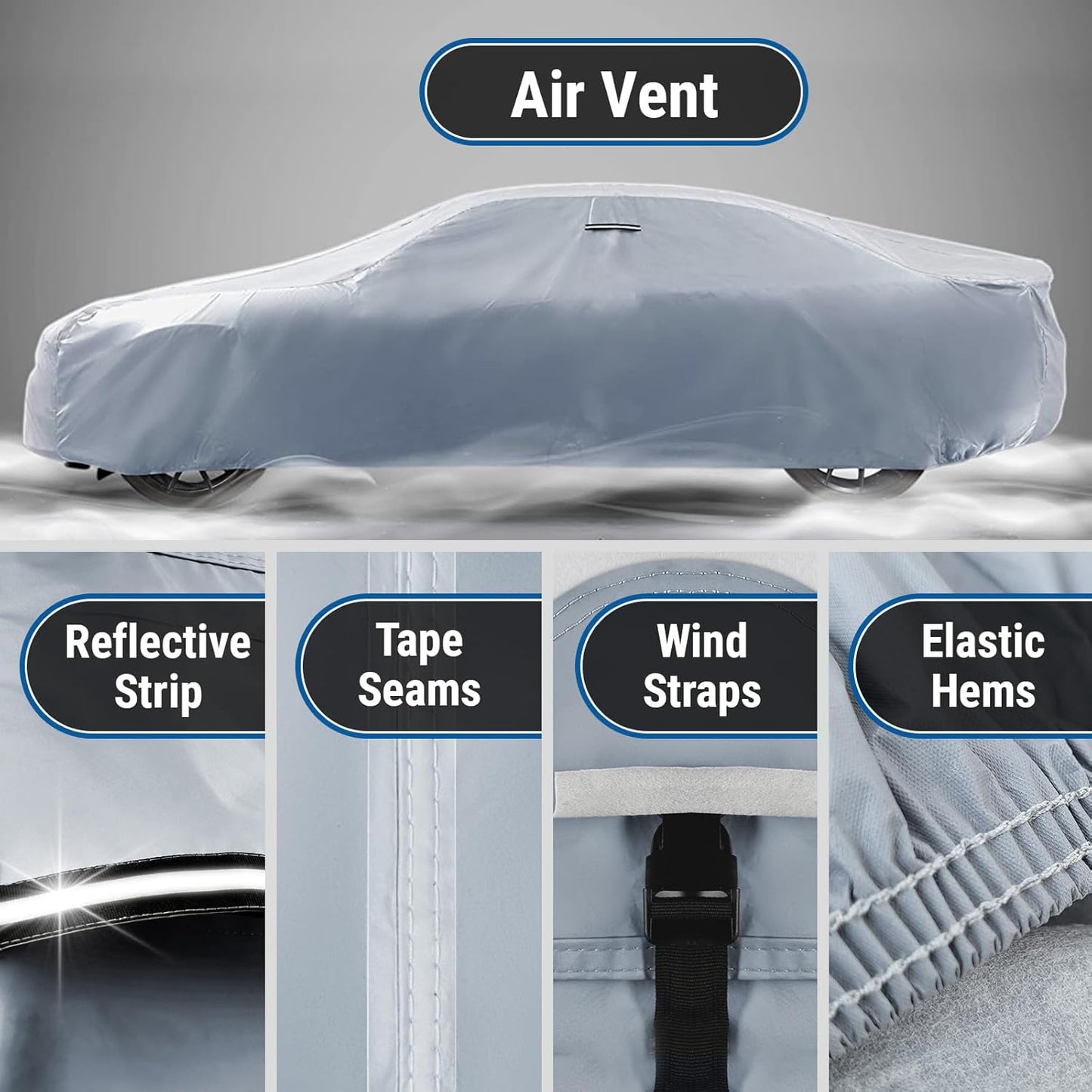 iCarCover Custom Car Cover for Pontiac Safari Wagon (1955-1957) Waterproof All-Weather Rain Snow UV Sun Protector Full Exterior Indoor Outdoor Car Cover (Stripe - Gray/Black)