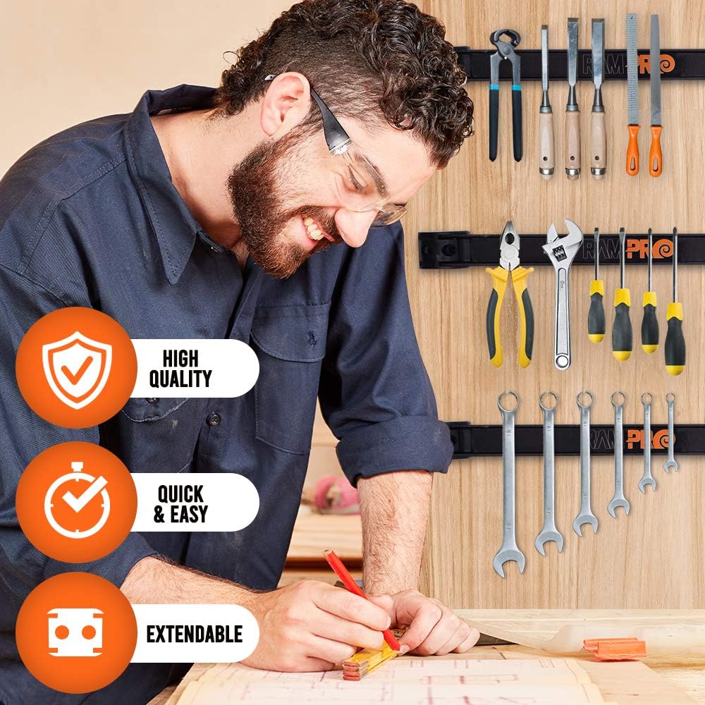 Vanitek 12-Inch Magnetic Metal Tool Holder Organizer Racks, Heavy-Duty Bar for Garage/Workshop (2 Pieces)