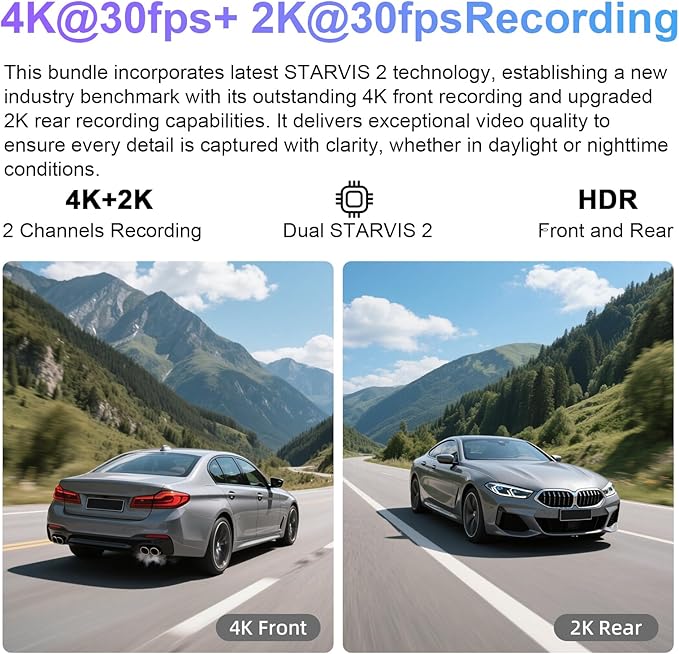 Mangoal 4K Front & 2K Rear 2 Channel HDR Dash Cam, Dual STARVIS 2 IMX678 IMX675 Fit for Chevy Silverado 1500 2019-2021, 1500 Limited 2022 and HD 2020-2023 (Model B), 5GHz WiFi, GPS, 128GB