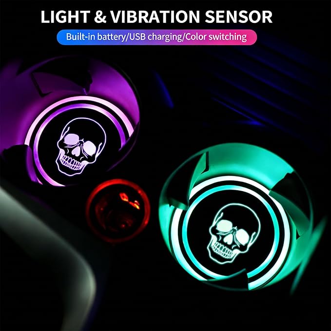 Cat LED Cup Holder Lights for Car,2Pcs LED Light Up Cup Holder Coasters with USB Charging 7 Colors 3 Modes,Waterproof Interior Atmosphere Lamp,Car Decor Accessories Cat Gifts for Women Men