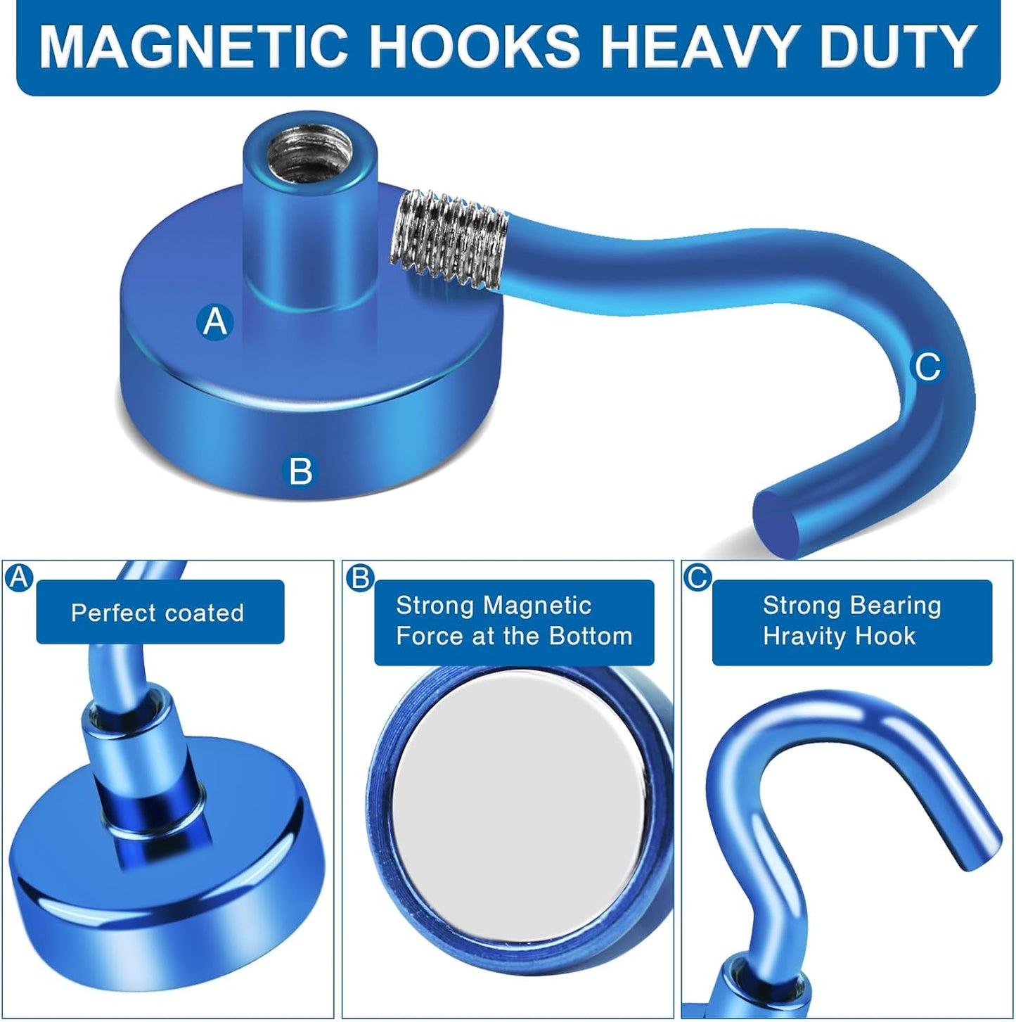 LOVIMAG Cruise Ship Essentials, 80Lb Magnetic Hooks for Cruise Cabins, Strong Magnetic Hooks for Hanging, Refrigerator, Celling, Grill, Fridge, Kitchen-12Pack