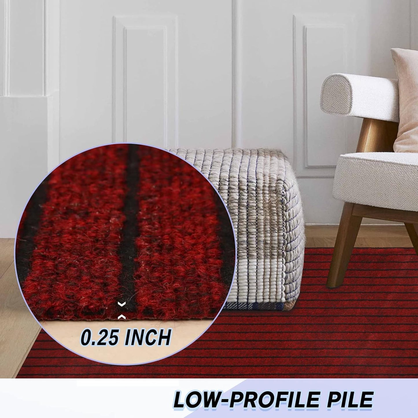 Custom Size Backed Non-Slip Area Rugs Runner, Easy Clean, Waterproof Runner Rugs for Hallway Entryway, Kitchen, Laundry, 4FT x 61FT, Red Stripe