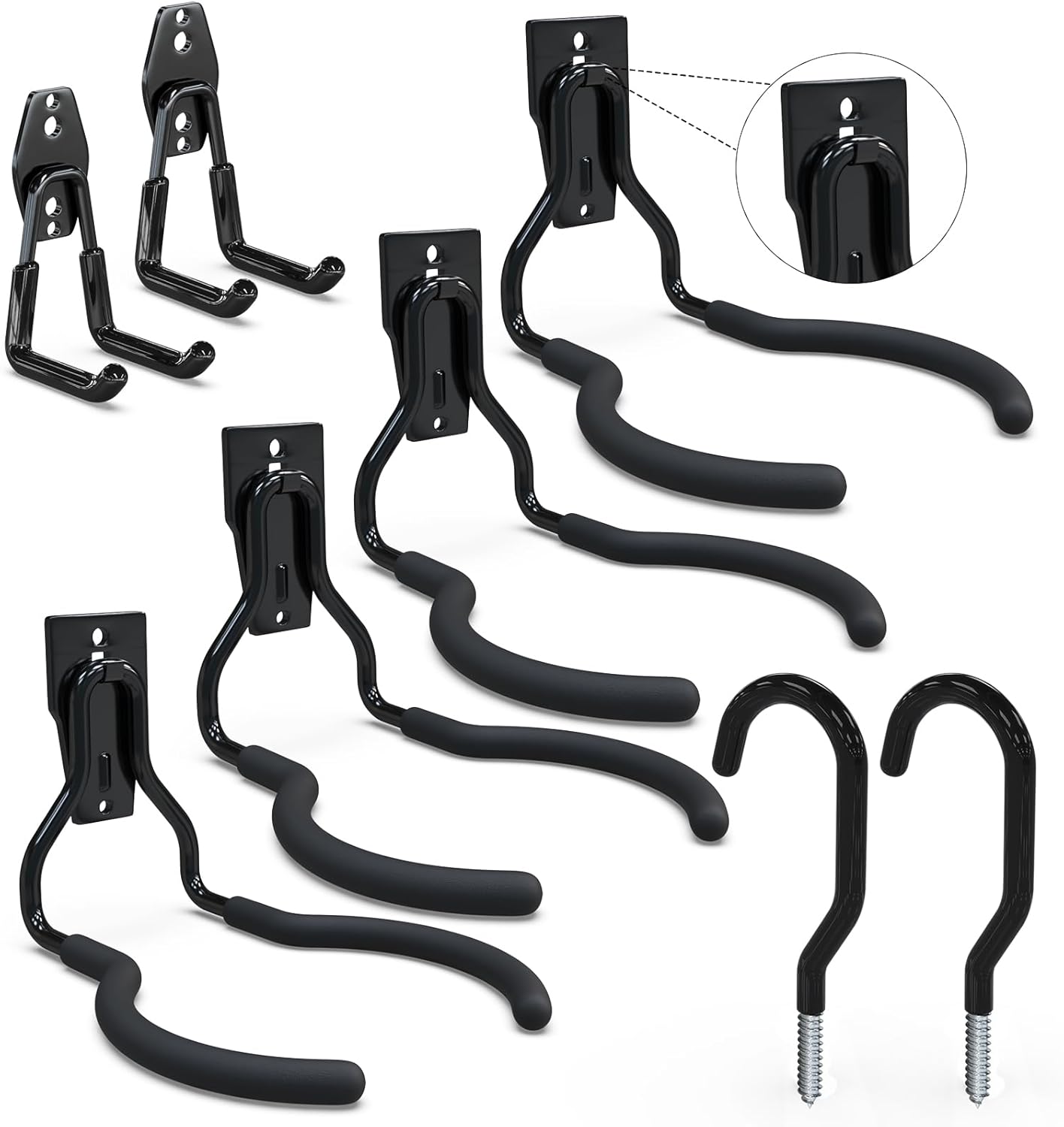 3-H Weed Eater Hanger 4 Pack,2 Garden Hose Holder,2 Screw in Hooks,Utility Weedeater Rack,Tool Hangers for Organizing and Hanging Weed Wacker,Leaf Blower,String Trimmer in Garden