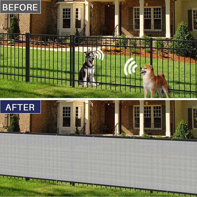 Windscreen4less Privacy Fence Screen Heavy Duty Windscreen Fencing Mesh Fabric Shade Net Cover with Brass Grommtes for Outdoor Wall Garden Yard Pool Deck, 8'x187' Light Gray