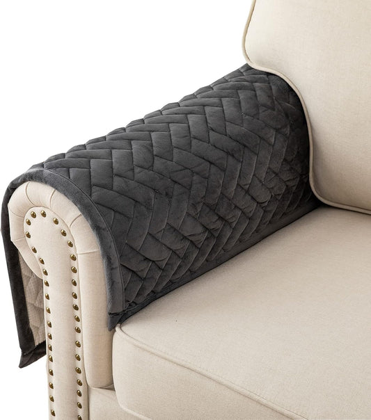 Eismodra Armrest Couch /Sofa /Backrest Covers,Anti-Slip Armchair Slipcovers for Dogs Cats Pet Loveseat Recliner Leather L Shaped,Dark Gray 28 x 28 Inches (Only 1 Piece)
