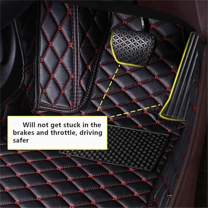 Custom Car Mats All Weather Fit Automotive Floor Mats PU Leather Protector Mat for Most Sedan, SUV, Truck Floor Mats (Wine Beige Thread)