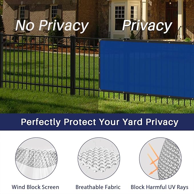 Windscreen4less Privacy Fence Screen Heavy Duty Windscreen Fencing Mesh Fabric Shade Net Cover with Brass Grommtes for Outdoor Wall Garden Yard Pool Deck, 8'x186' Blue