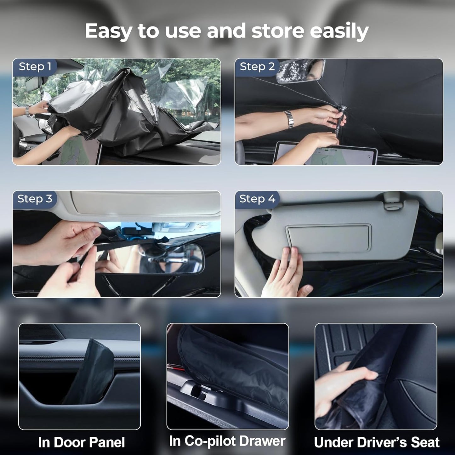 Windshield Sun Shade Umbrella: for Chevy Silverado-1500-2019-2024 2025 - Front Custom Car Window Shades - Foldable Chevy 1500 Sunshades Block UV Keep Cool