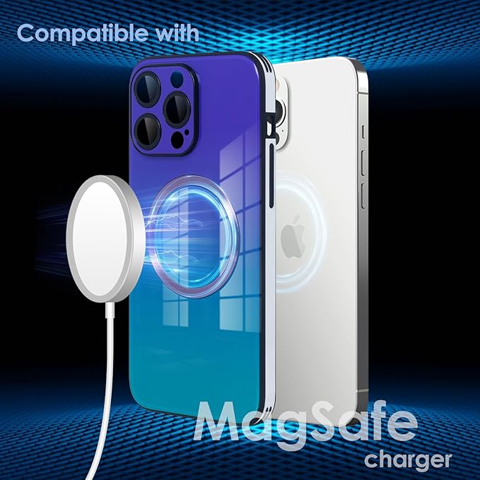 Guppy Compatible with iPhone 15 Pro Max Case Magnetic, with Full Camera Lens Protector [Compatible with MagSafe] Scratch Resistant Gradient Glass Back Cover Phone Case-Purple