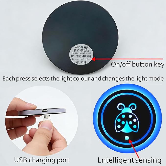 Bigfoot LED Cup Holder Lights for Car,2Pcs LED Light Up Cup Holder Coasters with 7 Colors 3 Modes,Waterproof Interior Atmosphere Lamp,Car Decor Accessories Sasquatch Gifts for Women Men