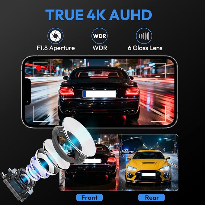 Front 4K & Rear 1080P Dash Cam for Toyota Tundra 2022-2026 Hybrid & Sequoia 2023-2026 Limited SR SR5 TRD Pro Limited Platinum (Gen3),WiFi Connect & APP,Loop Recording G-Sensor,128GB Card