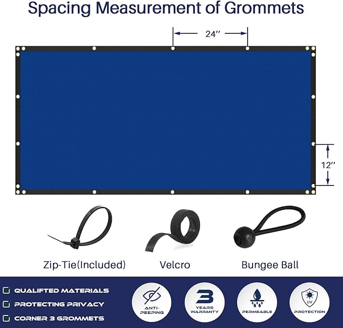 Windscreen4less Privacy Fence Screen Heavy Duty Windscreen Fencing Mesh Fabric Shade Net Cover with Brass Grommtes for Outdoor Wall Garden Yard Pool Deck, 8'x204' Blue