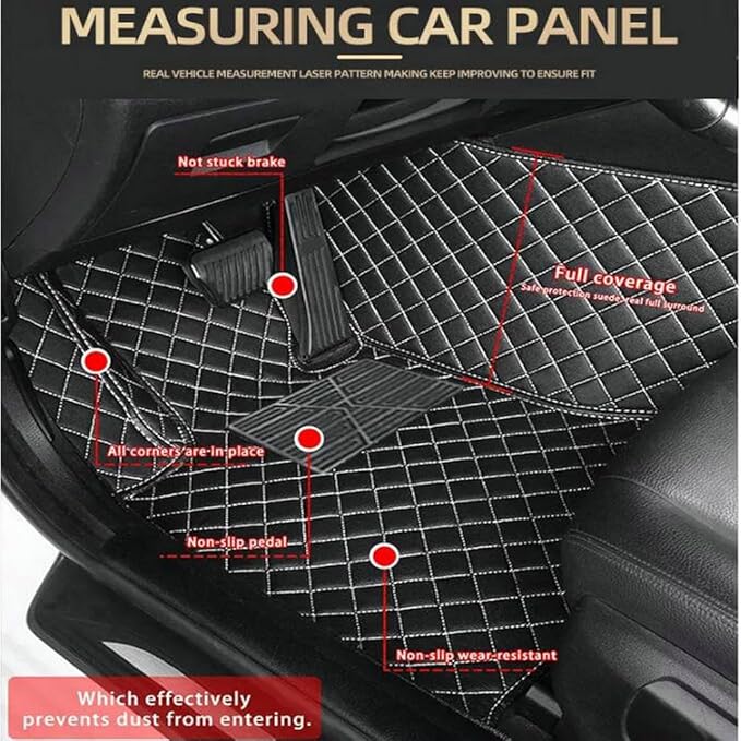 TREGOO All Weather Car Mats Custom Fit Non Slip Floor Mats for 1998-2025 Cars Personalized Leather Protection Pads Suitable for Men Women (Edge White, Medium Black and White)