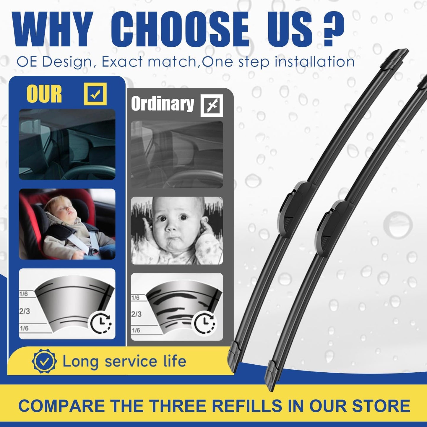 3 wipers Replacement For Toyota Rav4 2001-2005/Toyota Highlander 2001-2007, Windshield Wiper Blades Original Equipment Replacement - 22"+19"+12" (Set of 3) U/J HOOK