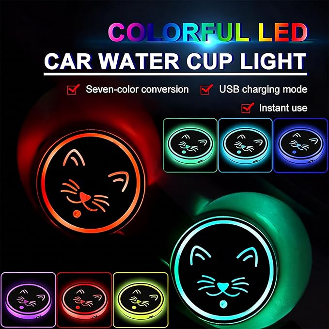 Dragonfly LED Cup Holder Lights for Car,2Pcs LED Light Up Cup Holder Coasters with USB Charging 7 Colors 3 Modes,Waterproof Interior Atmosphere Lamp,Car Decor Accessories Dragonfly Gifts for Women Men